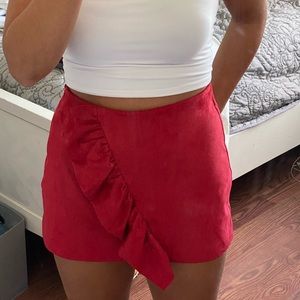 NWT Zara Red Suede Material Ruffle Skort